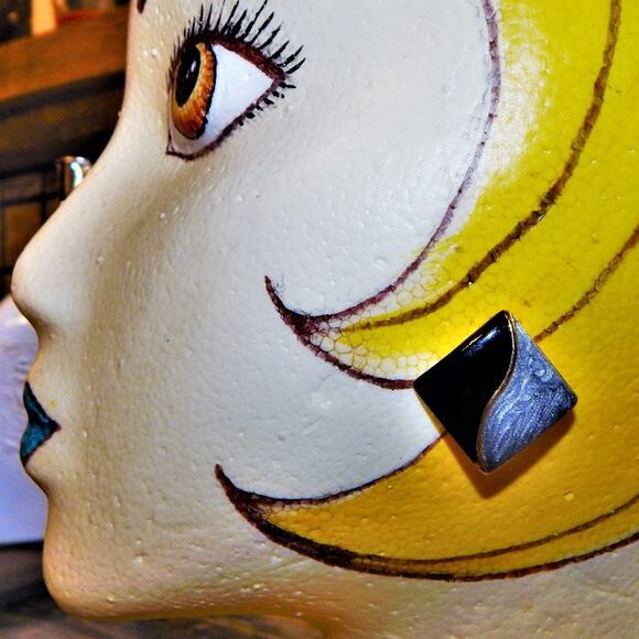 Retro Black & Silver Post Earrings - Picture 2 of 5